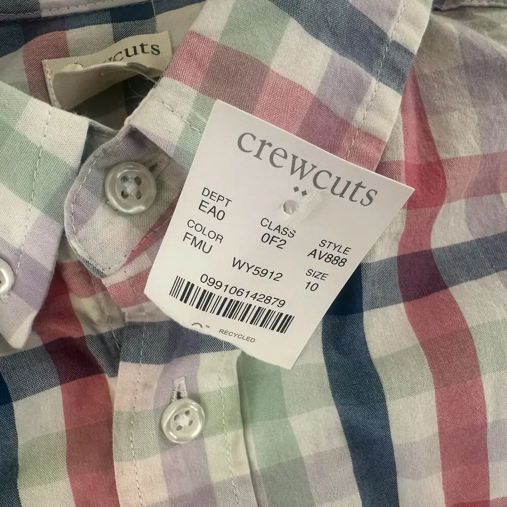 J‎ Crew Reimagined Crewcuts Youth Boy Size 10 Long Sleeve Plaid Shirt NWT
